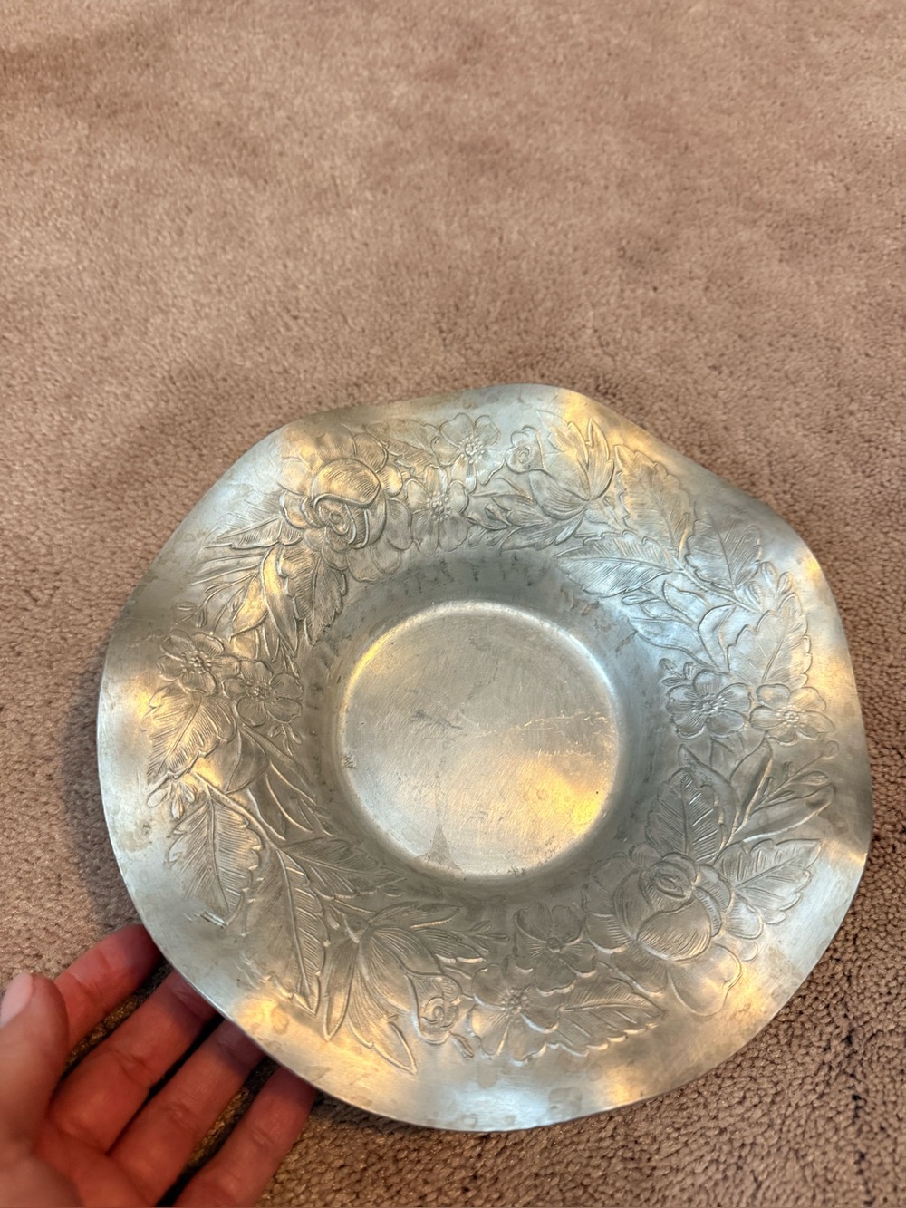 Vintage Everlast Forged Aluminum Floral Bowl 8.75” Scalloped Rose MCM